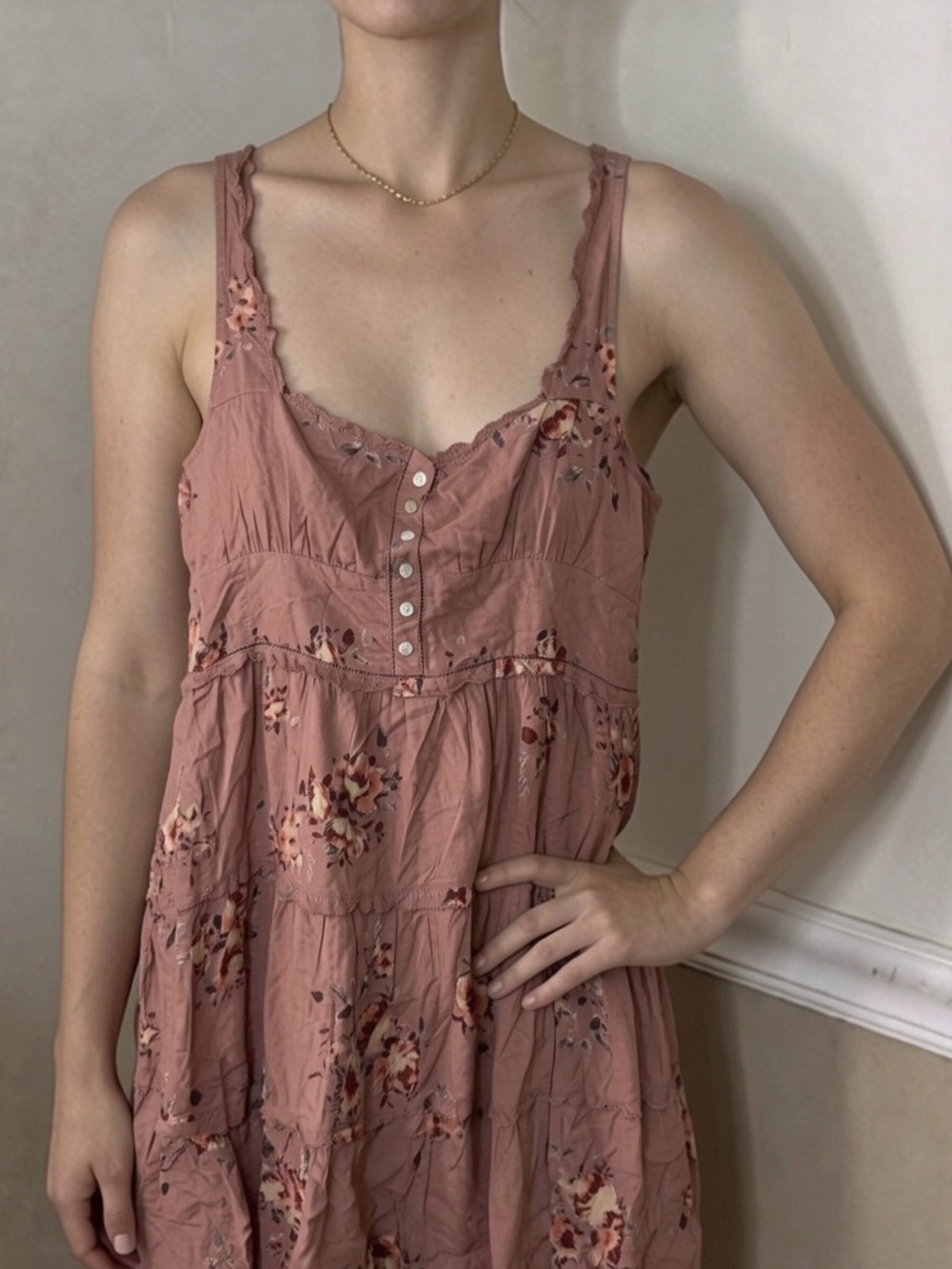 🎉 2 for $20! Lucky Brand Dusty Rose Floral Button-Front Sundress 🤎